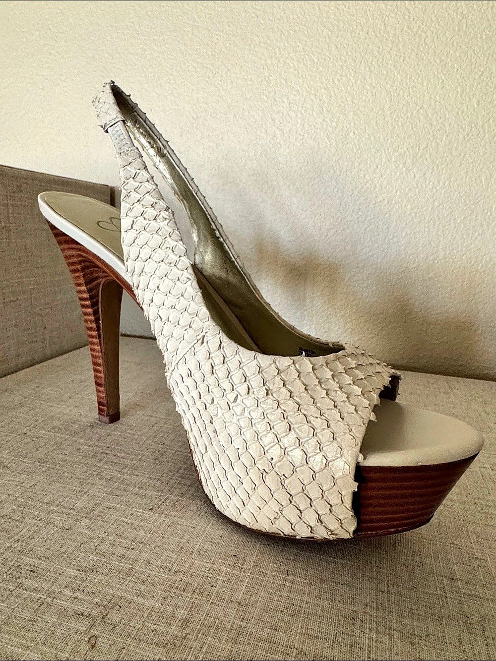 Jessica Simpson Textured Platform Heels in Cream & Brown